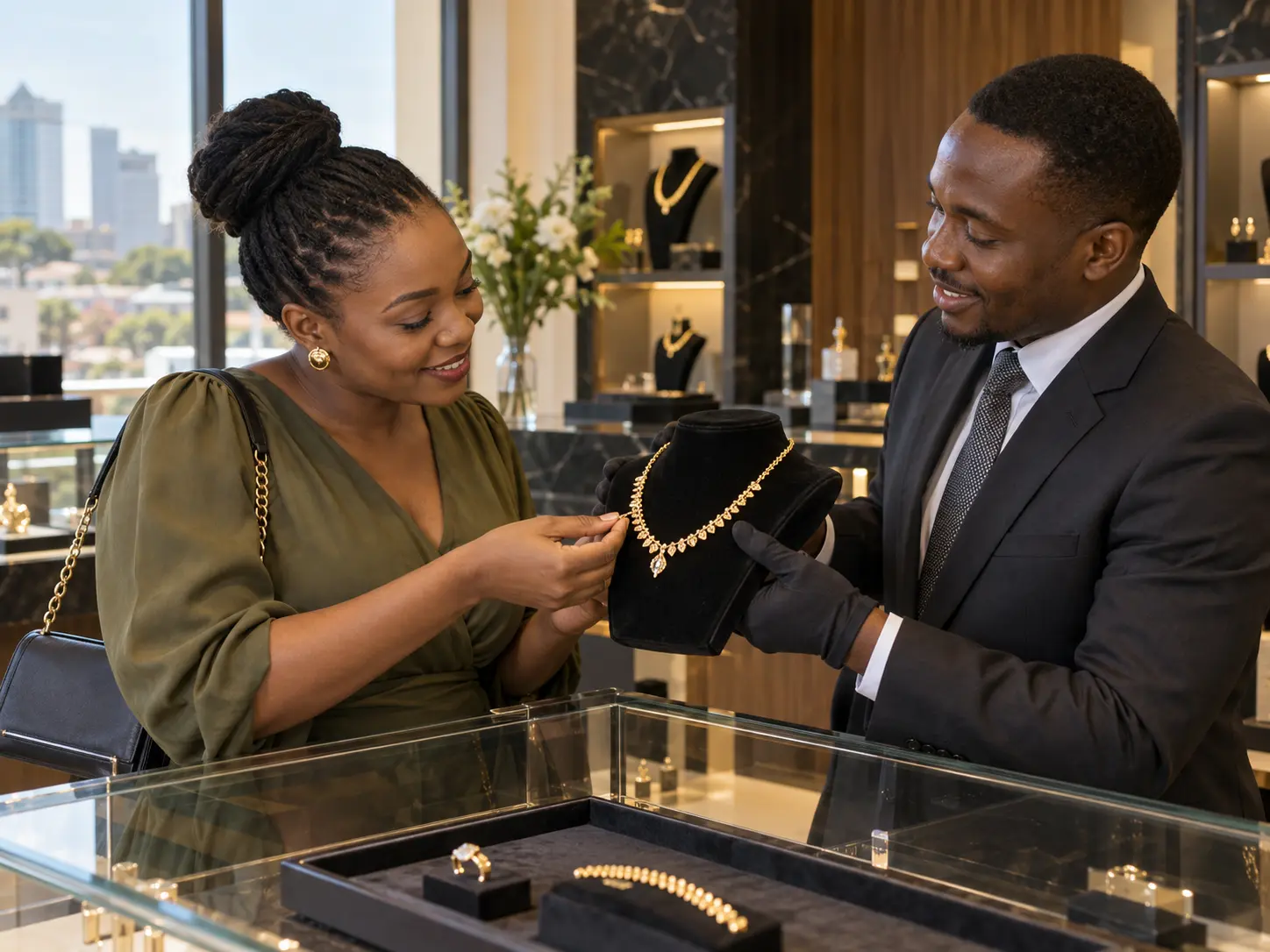 Customer speaking with a professional jeweller