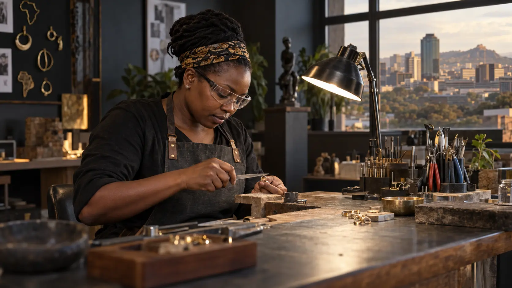 Jewellery artisan at a workbench