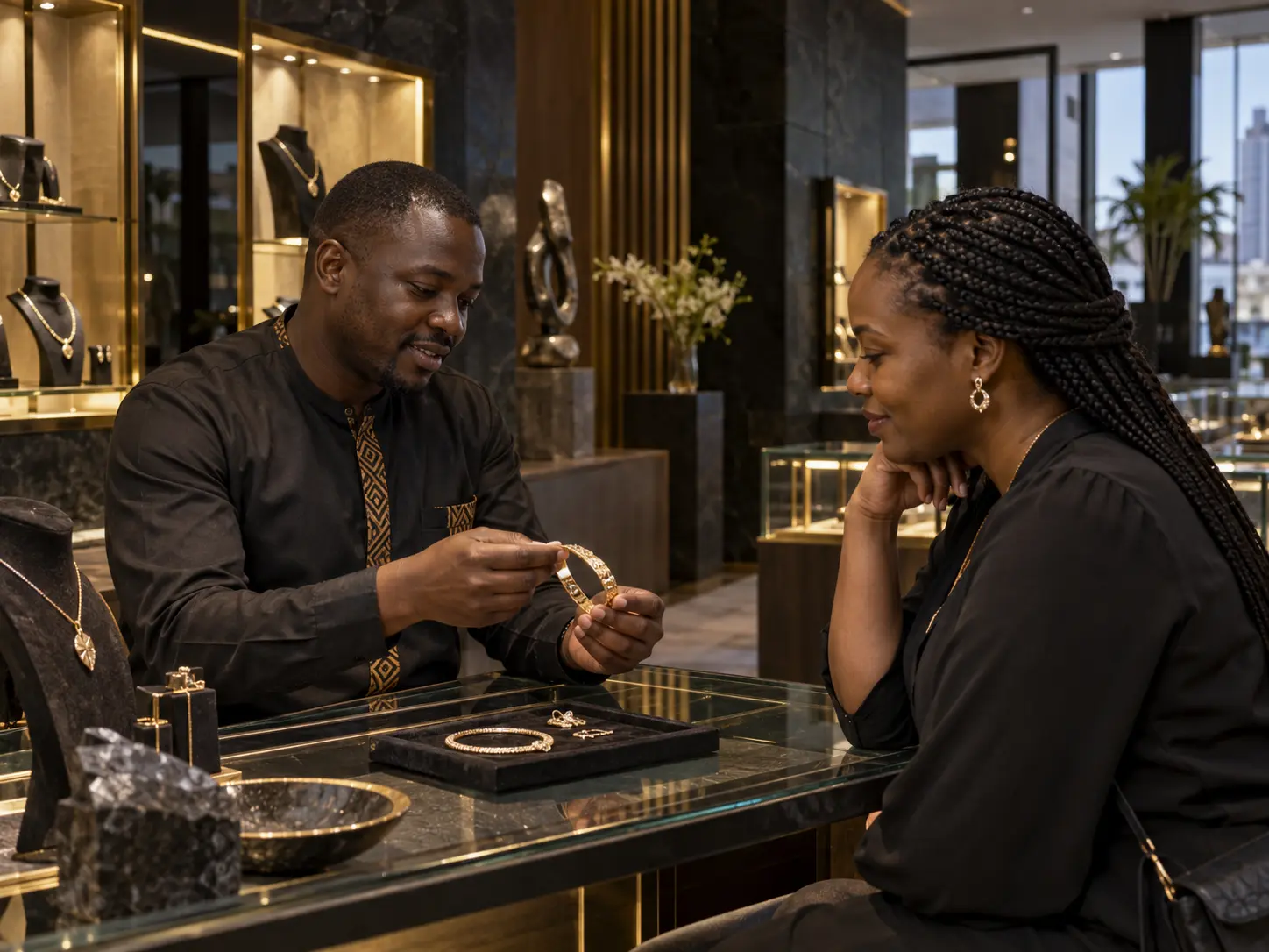 Customer speaking with a professional jeweller